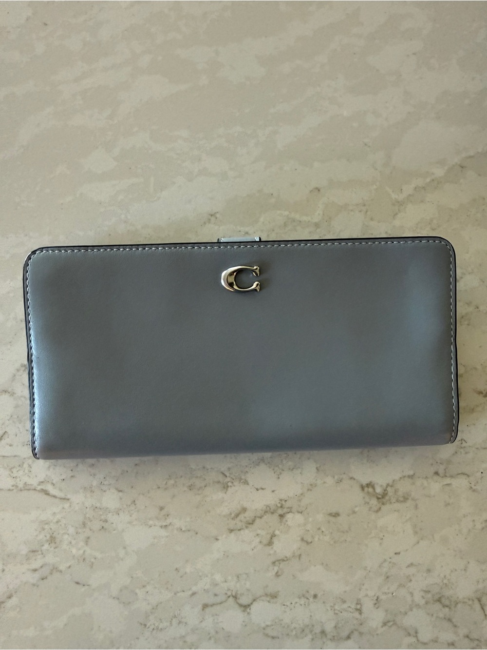 Coach Smooth Leather Continental Wallet in Grey Blue with Silver 'C'